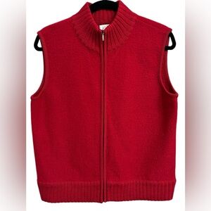Talbots Women’s Vintage 100% Wool Full Zip Ribbed Cherry Red‎ Vest